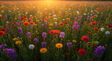 Wildflower meadow with diverse colorful blooms