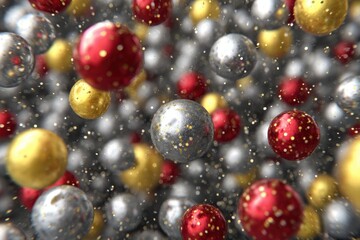A festive array of shimmering Christmas ornaments in gold, silver, and red, creating a joyful and celebratory atmosphere filled with twinkling lights and sparkling magic.