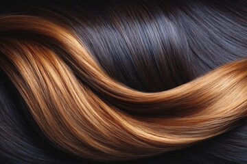 Fototapeta premium Beautiful wavy hair with rich brown and golden shades displayed against a dark background