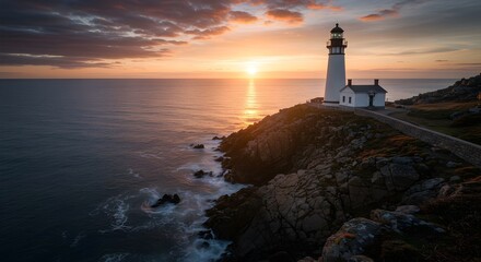 Lighthouse on a rocky cliff overlooking ocean