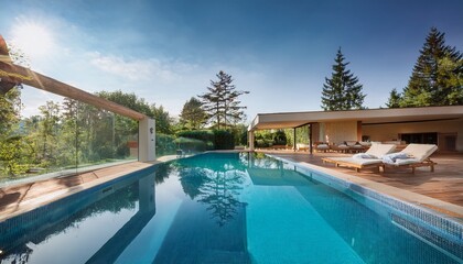 Fototapeta premium indoor pool view of luxury home interior with elegant and modern swimming pool