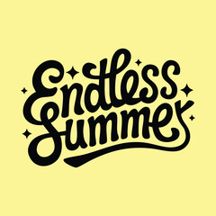 Bold Endless Summer Typography with Sparkling Stars in Black Ink