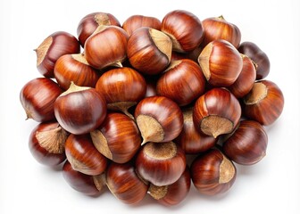 Pile of Fresh Roasted Chestnuts Ready to Eat on a White Surface