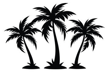 Fototapeta premium Three dark palm trees stand majestically against a white backdrop, showcasing nature's iconic silhouette