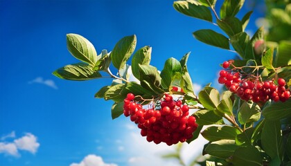 berries hanging from the plant blue sky and berries