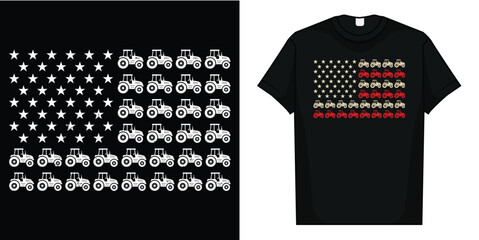 Tractor American Flag Farmer T-Shirt - Unisex-Adults/Kids, Black, Short Sleeve, Small