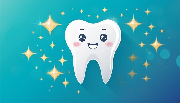 shiny clean tooth with sparkling healthy smile concept in flat design