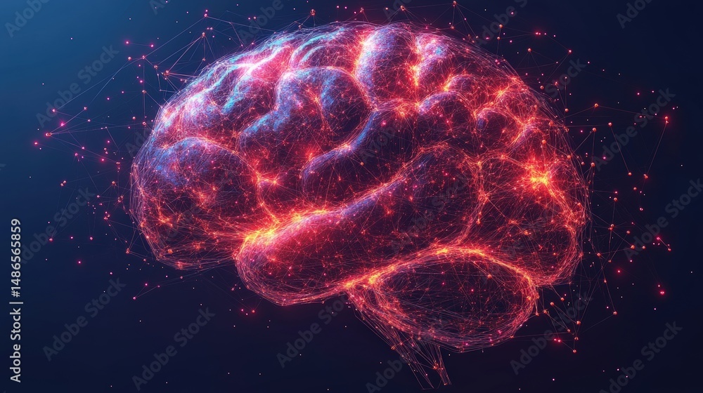 Aufkleber abstract representation of a human brain with glowing network.