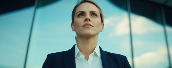 Determined businesswoman gazing upward