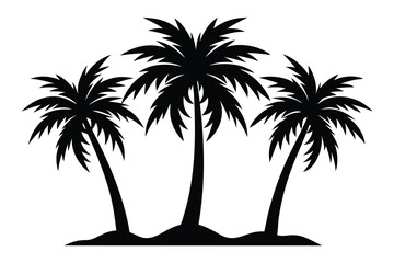 Obraz premium Three silhouette palm trees create a serene tropical island vista on a white background