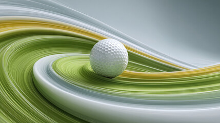 Stylized golf putting green with floating ball and motion trails