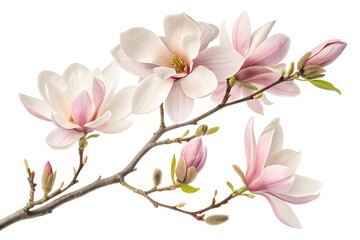 Delicate Pink Magnolia Flowers on Branch for Springtime Floral Beauty and Decoration