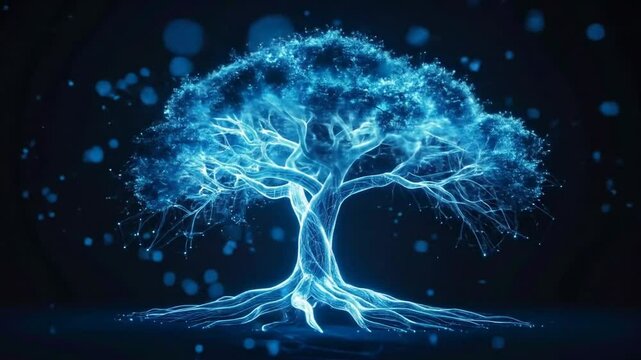 Abstract Glowing Blue Tree In Dark Background