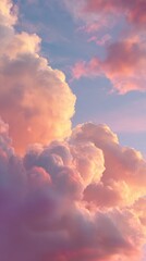 Serene Sunset Skies with Fluffy Clouds and Warm Colors Creating a Dreamy Atmosphere Over an Expansive Horizon in a Tranquil Setting