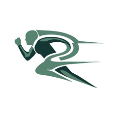 Stylized Runner Silhouette with Motion Trails in Shades of Green