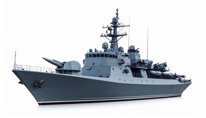 Side View Mockup of a Naval Destroyer Ship on White Background