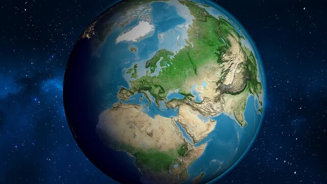 Romania on the globe. Outline. Satellite map. No labels