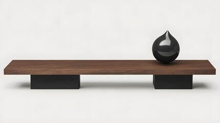 Modern Wooden Bench with Black Drop Decoration Minimalist Design