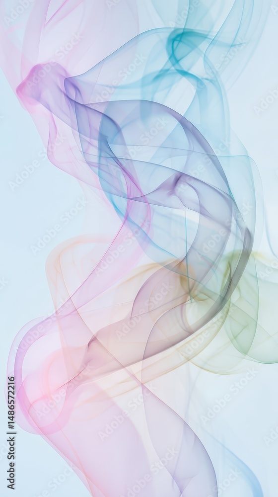 Poster ethereal flowing abstract smoke in pastel shades with soft swirls and gentle movement on a light bac
