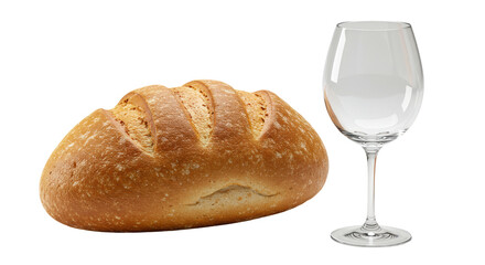 Isolated Loaf of Bread and Wine Glass