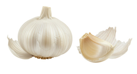 Isolated Whole and Clove of Garlic