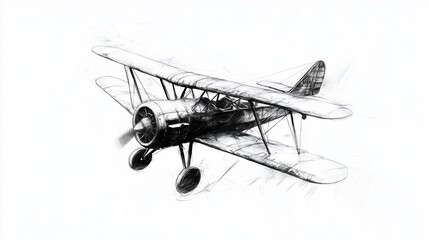 Vintage biplane sketch in flight