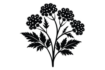 Black silhouette of a plant featuring flowers and leaves displays floral elegance with botanical charm