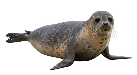 Isolated Harbor Seal Posing on White Backdrop