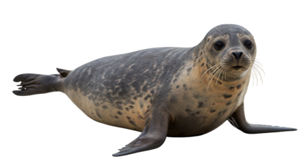 Isolated Harbor Seal Posing on White Backdrop