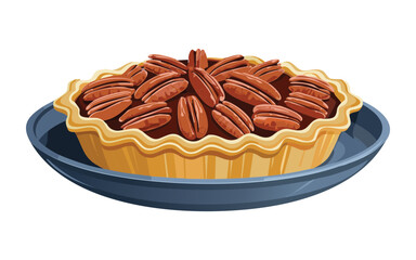 Pecan Pie with Whole Nuts Crust - Vector Illustration