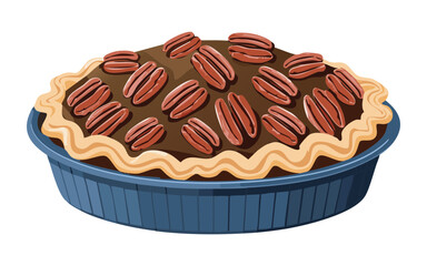 Pecan Pie in Blue Plate - Vector Illustration
