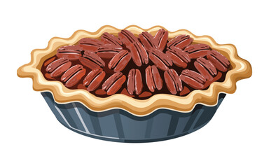 Rich Pecan Tart in Plate - Vector Illustration