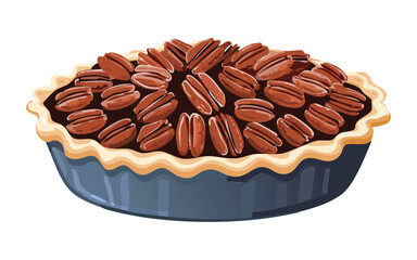 Sweet Baked Pie with Pecans - Vector Illustration