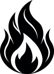 Bold Black Flame Silhouette on transparent background, fire icon.
