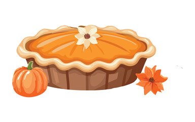 Pumpkin Pie with Flower Accent - Vector Illustration