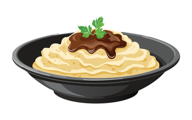 Black Plate Potato and Brown Gravy - Vector Illustration