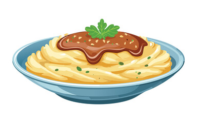 Savory Mashed Potatoes with Garnish - Vector Illustration