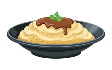 Potato Puree in Dark Bowl - Vector Illustration