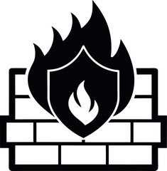 Firewall Shield Flame silhouette Icon On Transparent Background