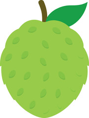 Green Atemoya Fruit with Leaf and Stem in Flat Vector Style