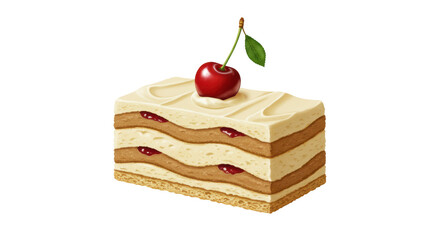 Isolated Slice of Layered Cake with Cherry Topping