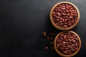 Kidney Beans in Wooden Bowls Dark Background Food Photography