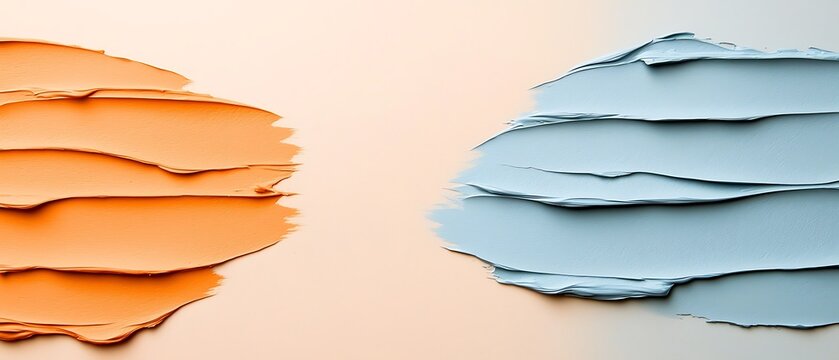 Fototapeta Textured Wall Background with Peach and Light Blue Paint Swatches