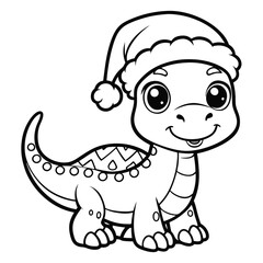 Naklejka premium Adorable Christmas Dino Coloring Page