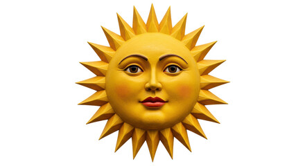 Isolated Golden Sun Face with Radiant Rays