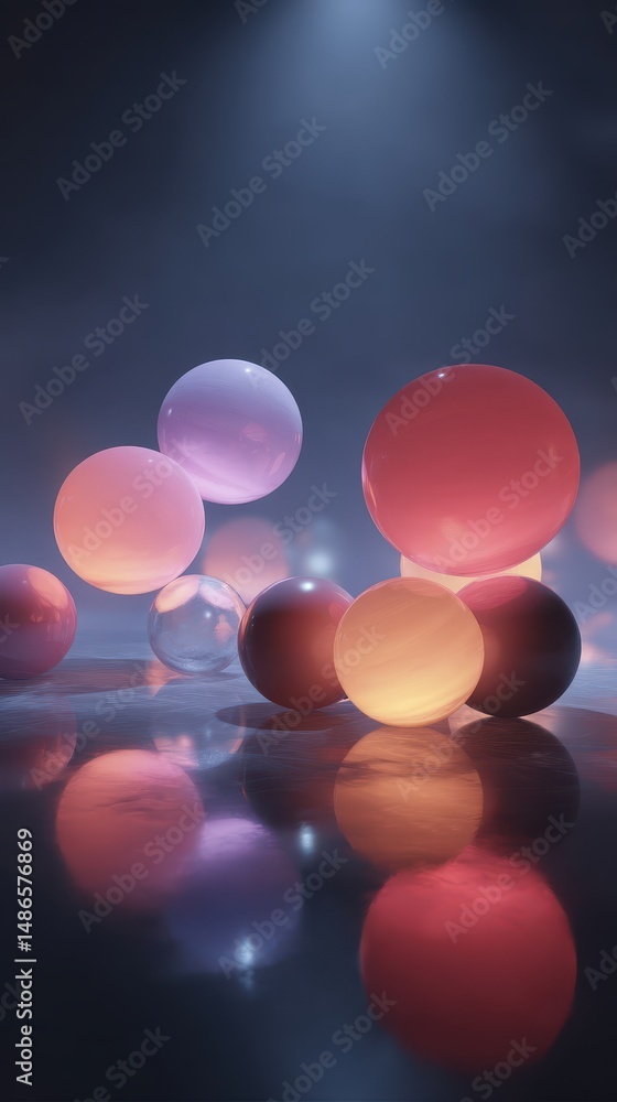 Poster colorful spheres with soft reflections creating an artistic abstract background in a modern artistic