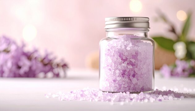 Bath salts jar mockup on soft background
