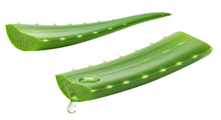 Isolated Sliced Aloe Vera Leaves with Dripping Gel