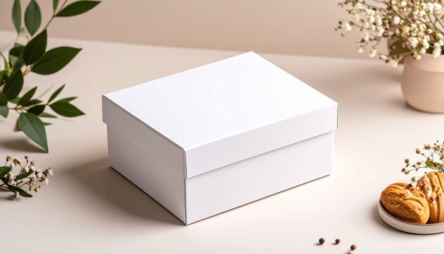 Bakery box mockup on neutral surface
