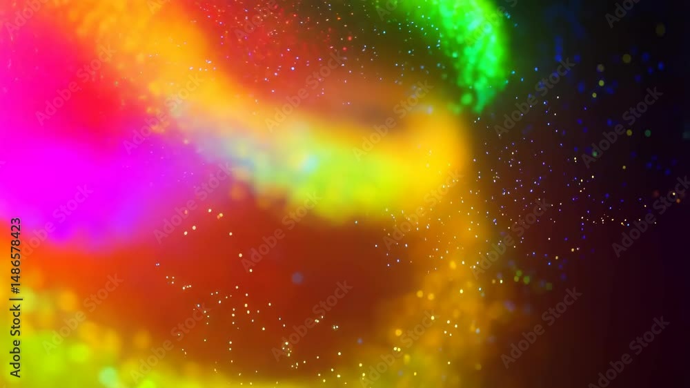 Poster vibrant multicolored light bursts with ethereal glow and abstract colorful bokeh forming dynamic col